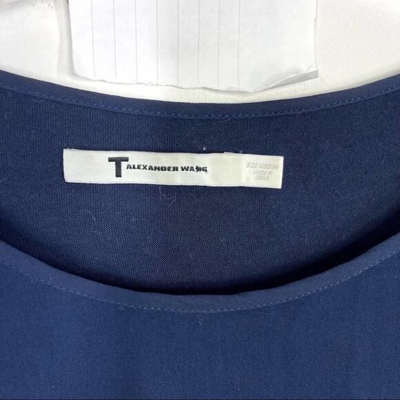 T by ALEXANDER WANG Navy Blue Silk Asymmetrical Top Blouse Sz. M Medium - Picture 2 of 3